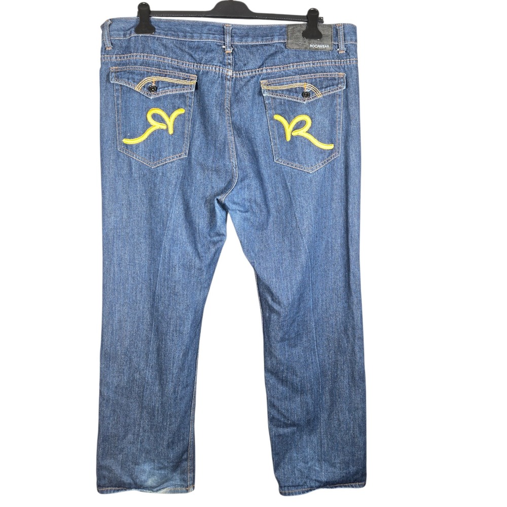 Rocawear Baggy Jeans 46x34 Mens Blue Embroidered Logo Y2K Hip Hop Streetwear
